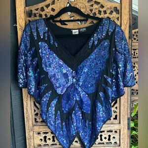 Vintage 70’s/80’s Iridescent Blue Sequin Butterfly Blouse